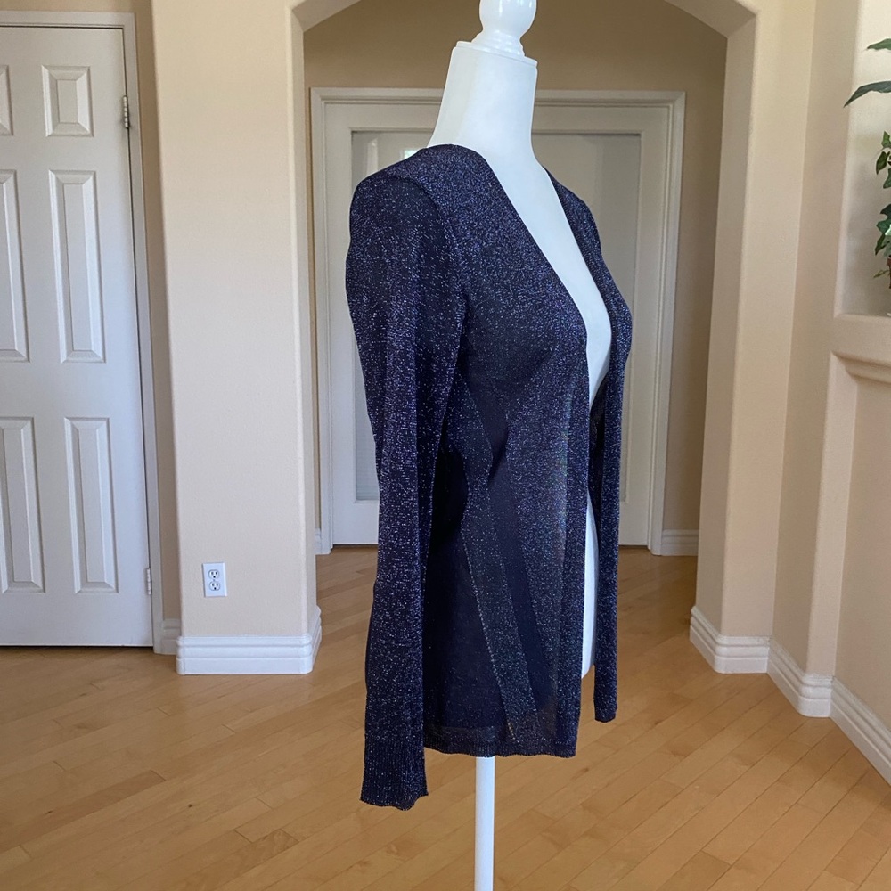 NWT DR2 $60 Metallic Dark Blue/Ink Lightweight Knit Cardigan Sweater Open-Front
